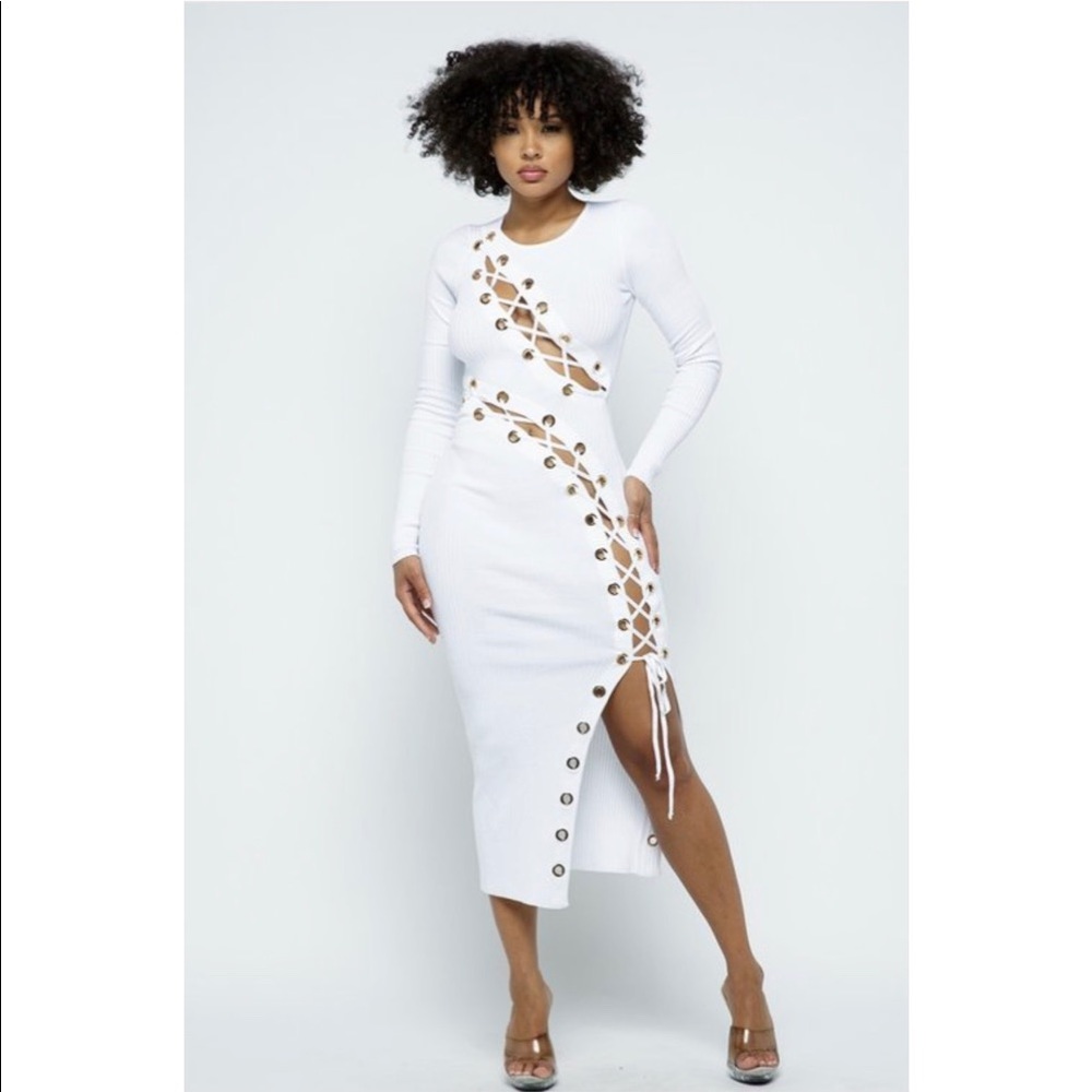 White Grommet Tie up Dress